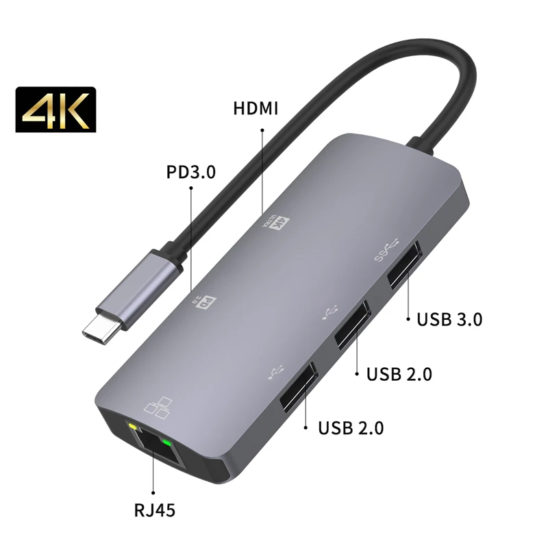 PD شحن نوع-C إلى HDMI محول متعدد الوظائف لرسو السفن 4K @ 30Hz التوصيل والتشغيل USB-C محور لماك OS/ويندوز/لينكس/أندرويد