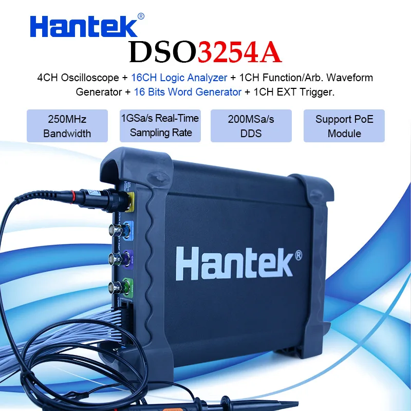 HantekDSO3254A 1GSa/s USB Oscilloscopes 4 Channels 250Mhz PC Storage Signal generator 16 Channels Logic Analyzer Tester Waveform