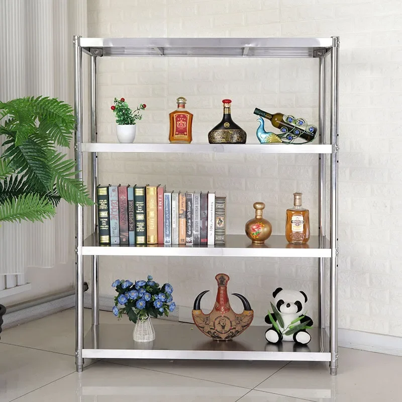 #Stainless steel kitchen floor-standing four-layer storage rack, living room multi-layer microwave oven and kitchenware storage