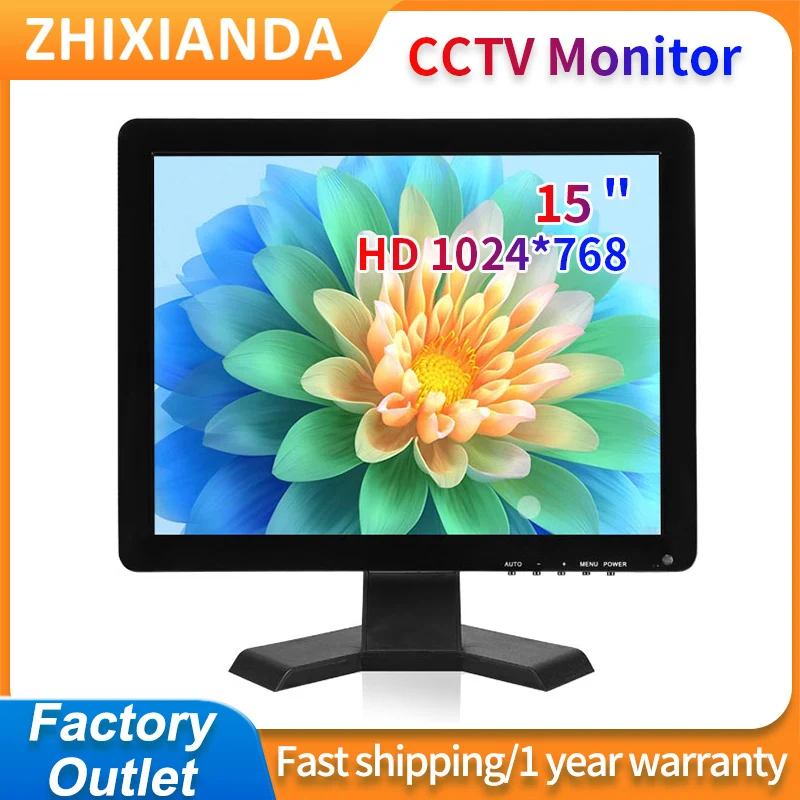 

15 Inch CCTV Security Monitor 4:3 TFT LCD Screen 1024x768 Small TV Computer Display for PC POS System With HDMI VGA USB Input