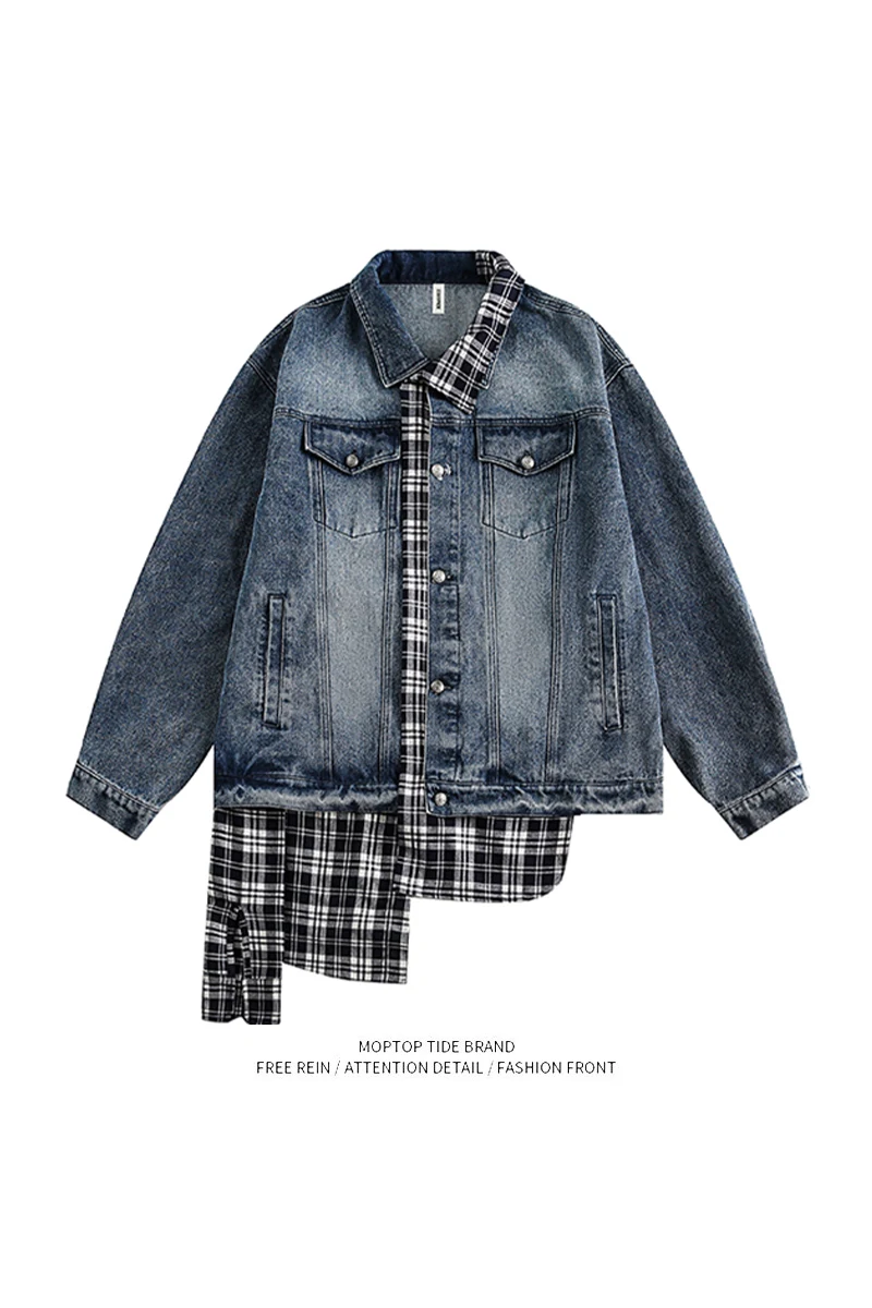 

Women Vintage Fashion Blazer Denim Patchwork Jackets 2022 Autumn Winter Irregular Coat Women Long Sleeve Loose Korean Outerwear