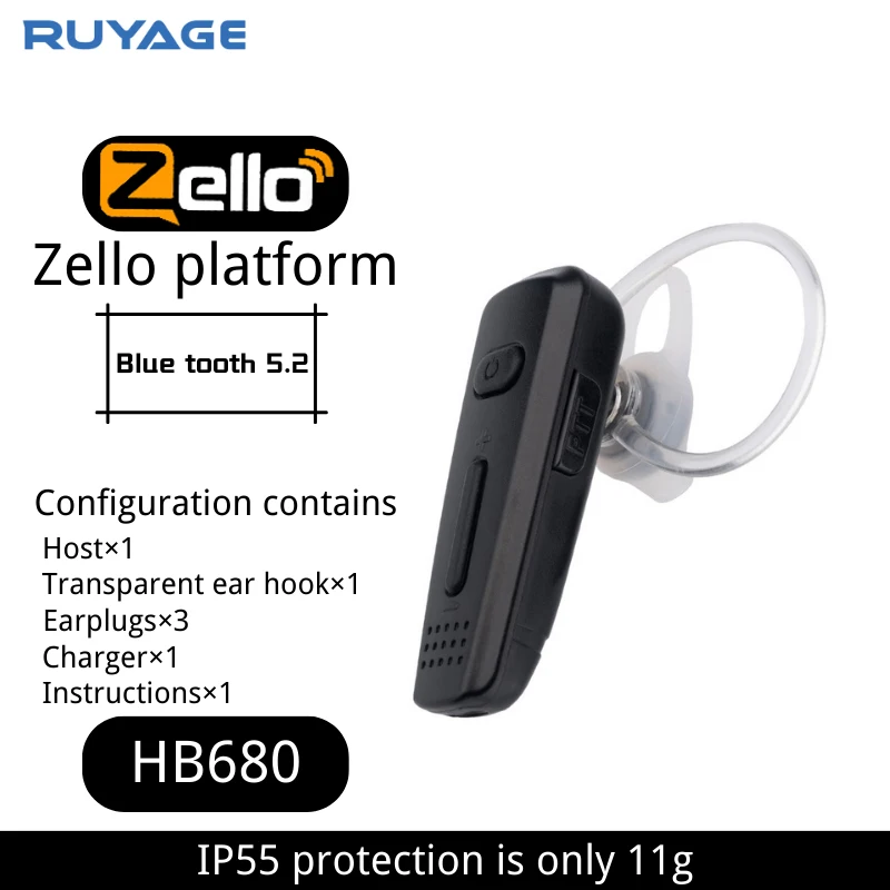 RUYAGE-Wireless Bluetooth Earpiece, Handsfree Headset, Microphone for Walkie Talkies, Android Phone, ZL20, ZL50, ZL60, ZL80