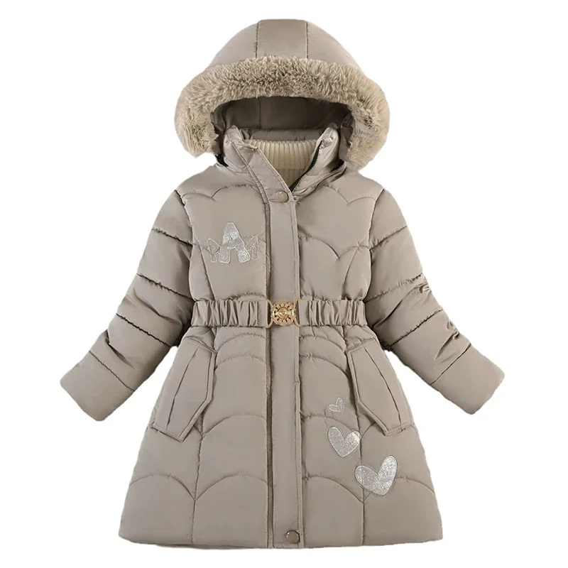 4 6 8 10 Years Winter Girls Coat Keep Warm Thicken Kids Jacket Hooded Zipper Fur Collar Princess Outerwear Children's Clothing