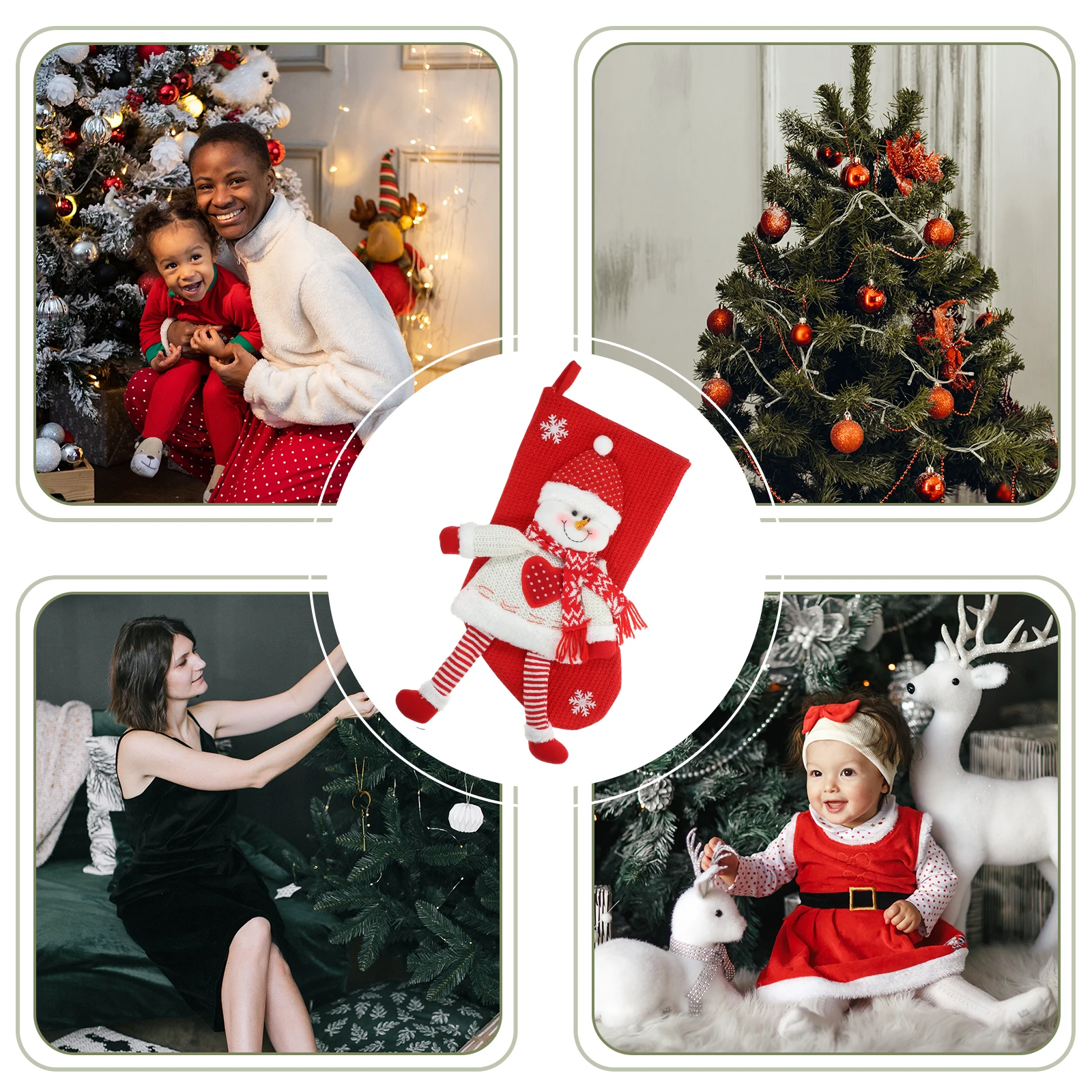 

Christmas Gift Socks Stocking Elderly Snowman Red Color Large Size Candy Chocolate Holder Decorative Hanging Ornament Holiday