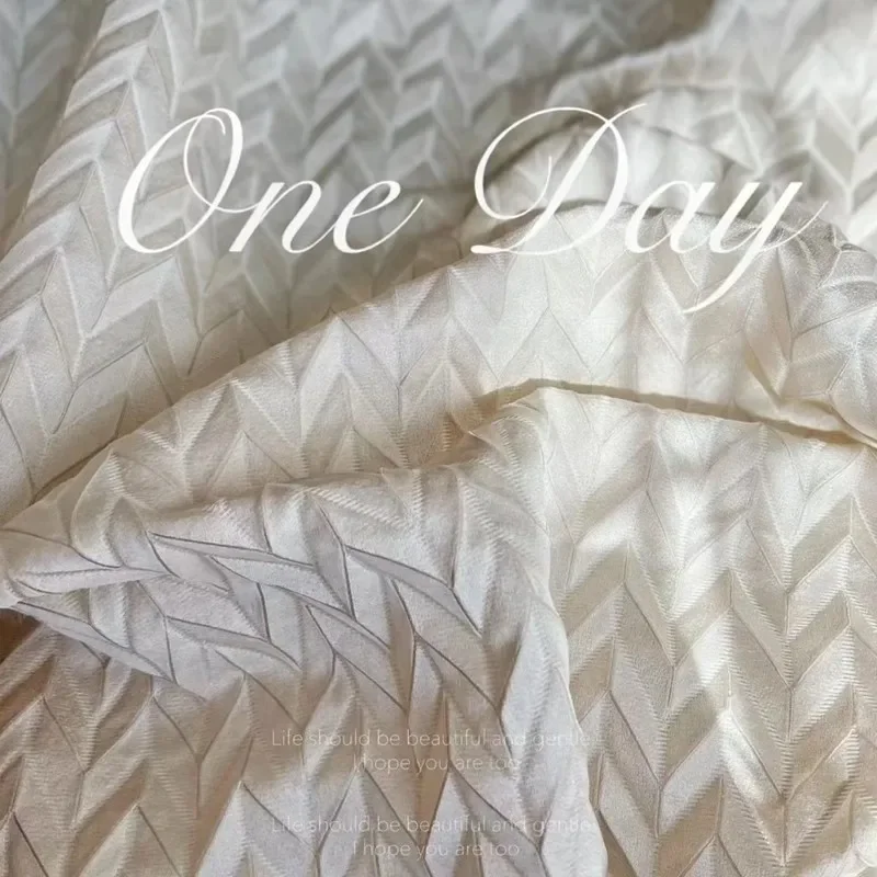 Herringbone French Cream Chenille Curtains for Living Room Bedroom High Precision Villa High Blackout Pattern Custom Size