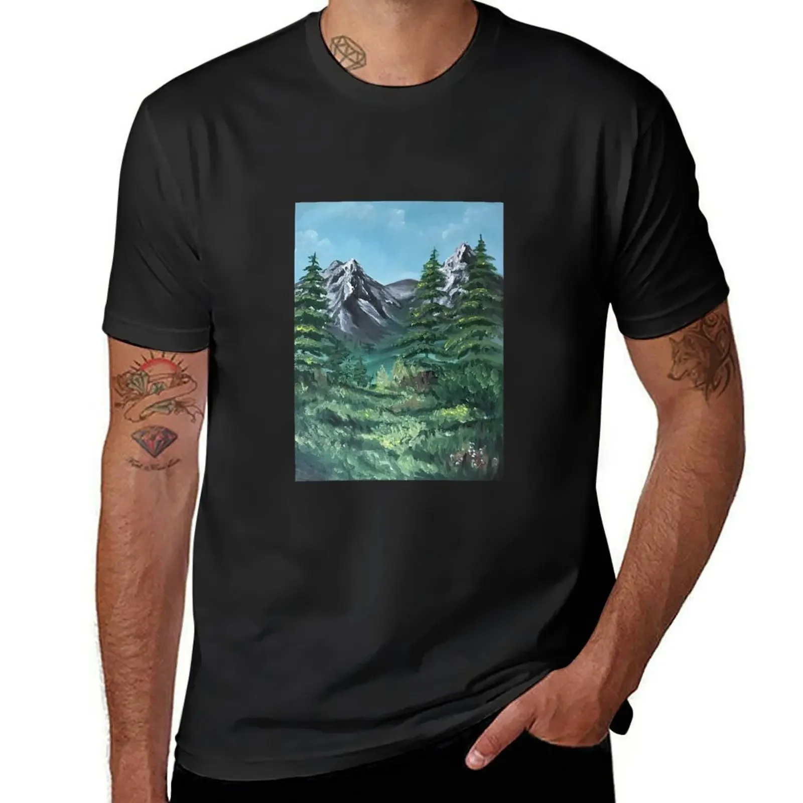 Mountain Range in Spring T-Shirt quick-drying vintage custom shirt men tshirt