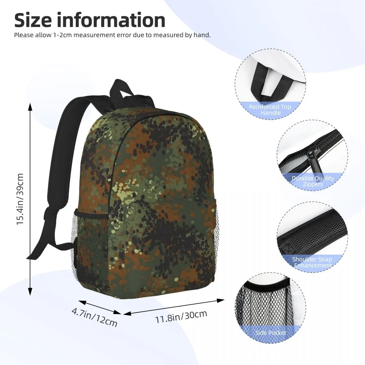 Flecktarn Camouflage Backpacks Boys Girls Bookbag Fashion Students School Bags Laptop Rucksack Shoulder Bag Large Capacity