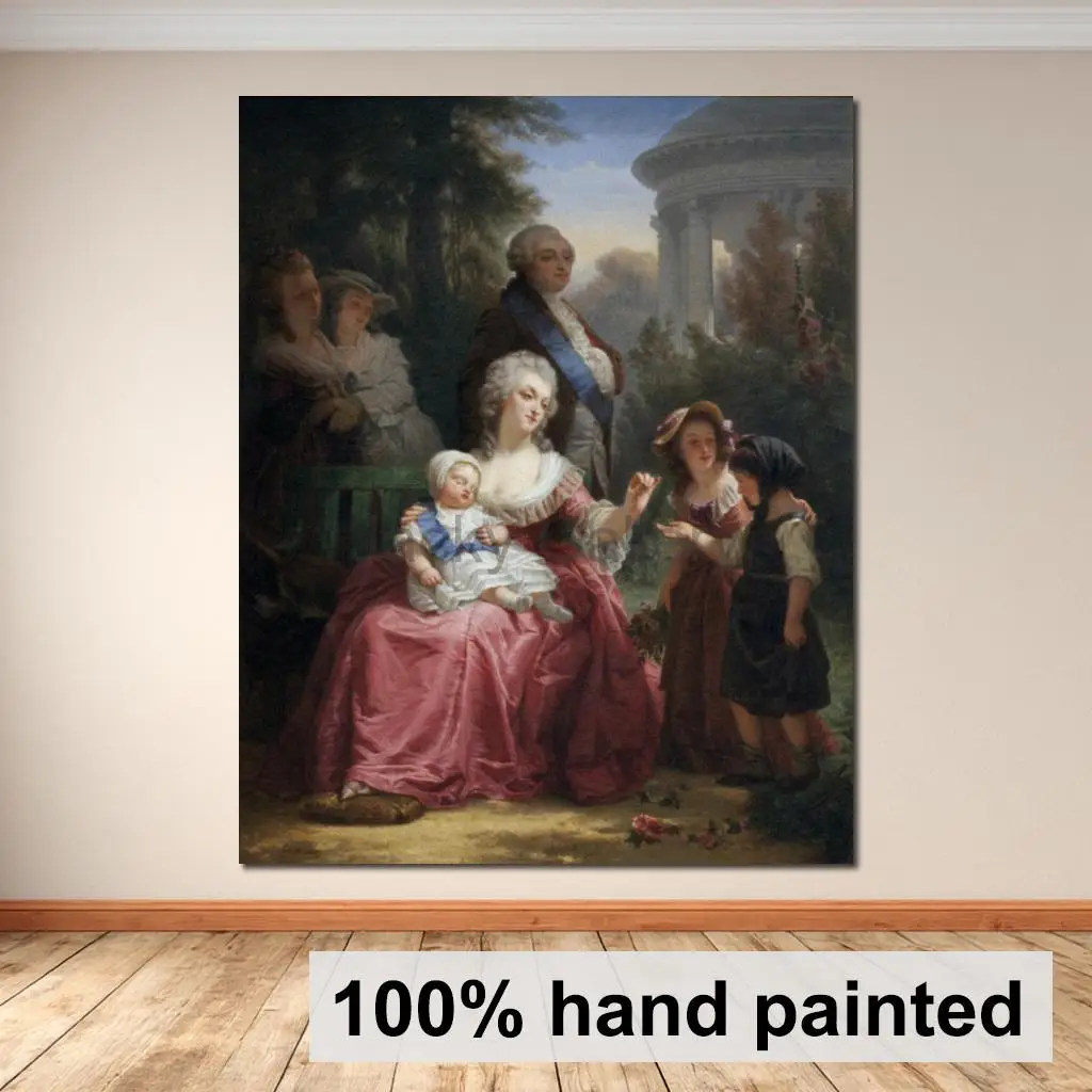 Portrait Art Hand Painted Oil Painting Modern Louis Xvi and Marie Antoinette Gardens Versailles for Living Room Office Decor