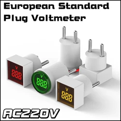 LED digital display European standard plug voltmeter Voltage tester 30mm round square AC 220V EU type Euro gauge voltmeter