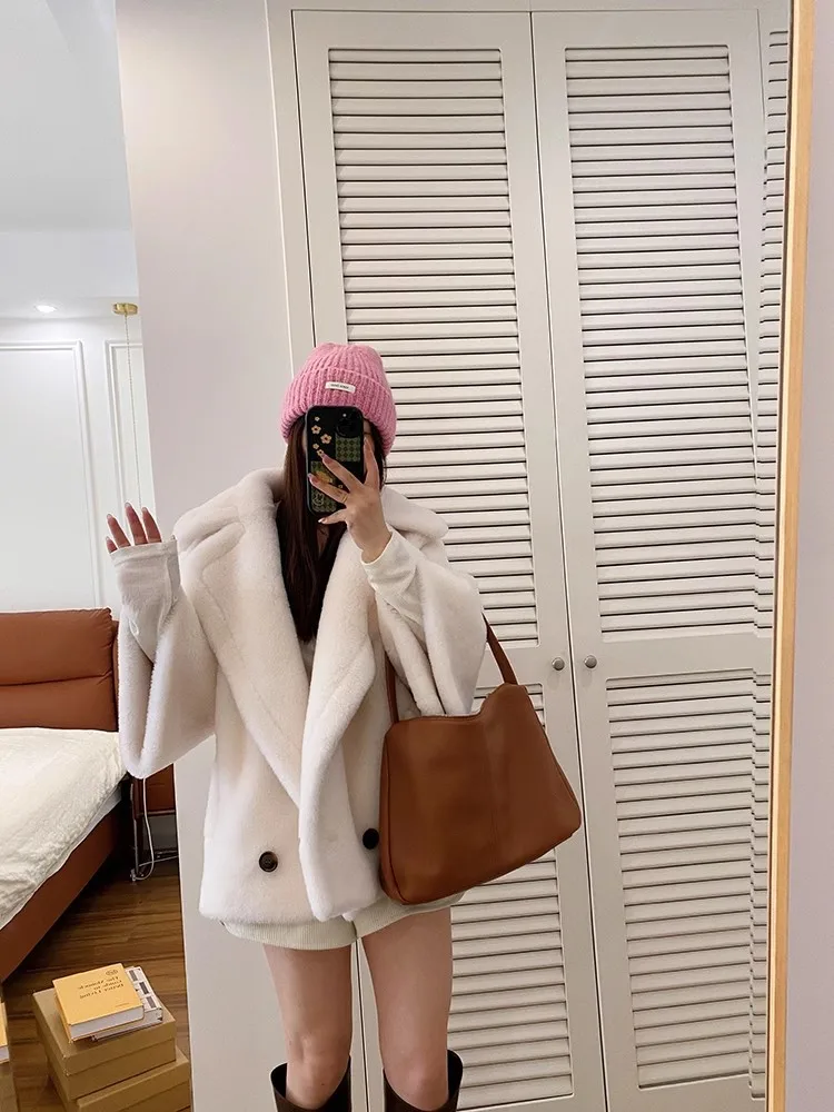 Full Wool Outwear Short Lamb Wool Suit Collar Winter Sheep Shearing Coat Women's Fur New