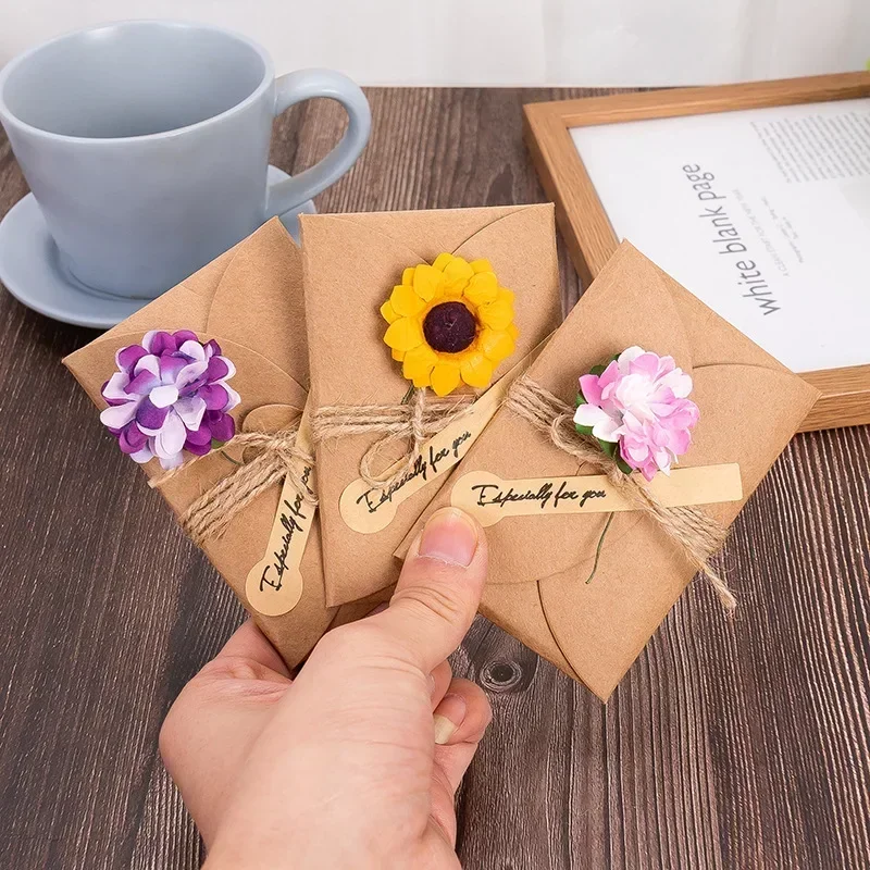 5pcs Mini Flower Envelopes with Paper Card Vintage Envelopes DIY Kawaii Christmas Party Holiday Postcards Invitation Cards Cover