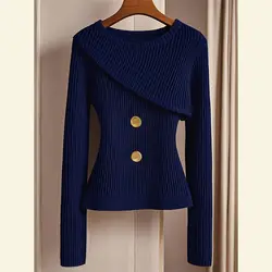 Autumn Winter Simplicity Office Lady Slim Knitting Pullovers Women Elegant Temperament Sweater Trend All-match Knitwear Tops