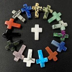 5PCS Natural Cross Shape Stone Beads 18x26mm Muticolor Jaspers Quartzs Charms For Jewelry Making DIY Earrings Necklace Bracelets