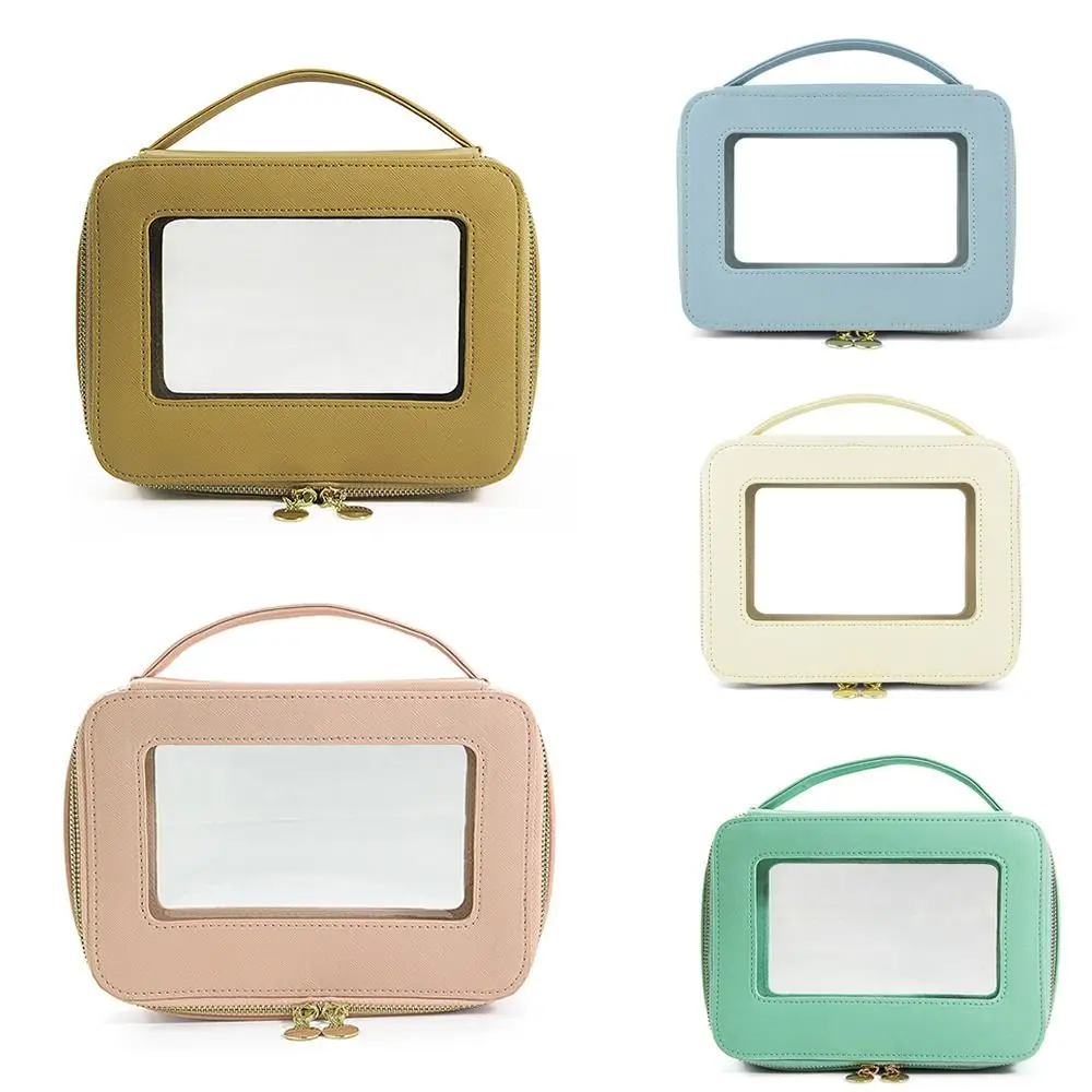 Portable Clear Makeup Bag Organizer Transparent Vinyl Windows Zipper Cosmetic Bag Case Waterproof Large Opening