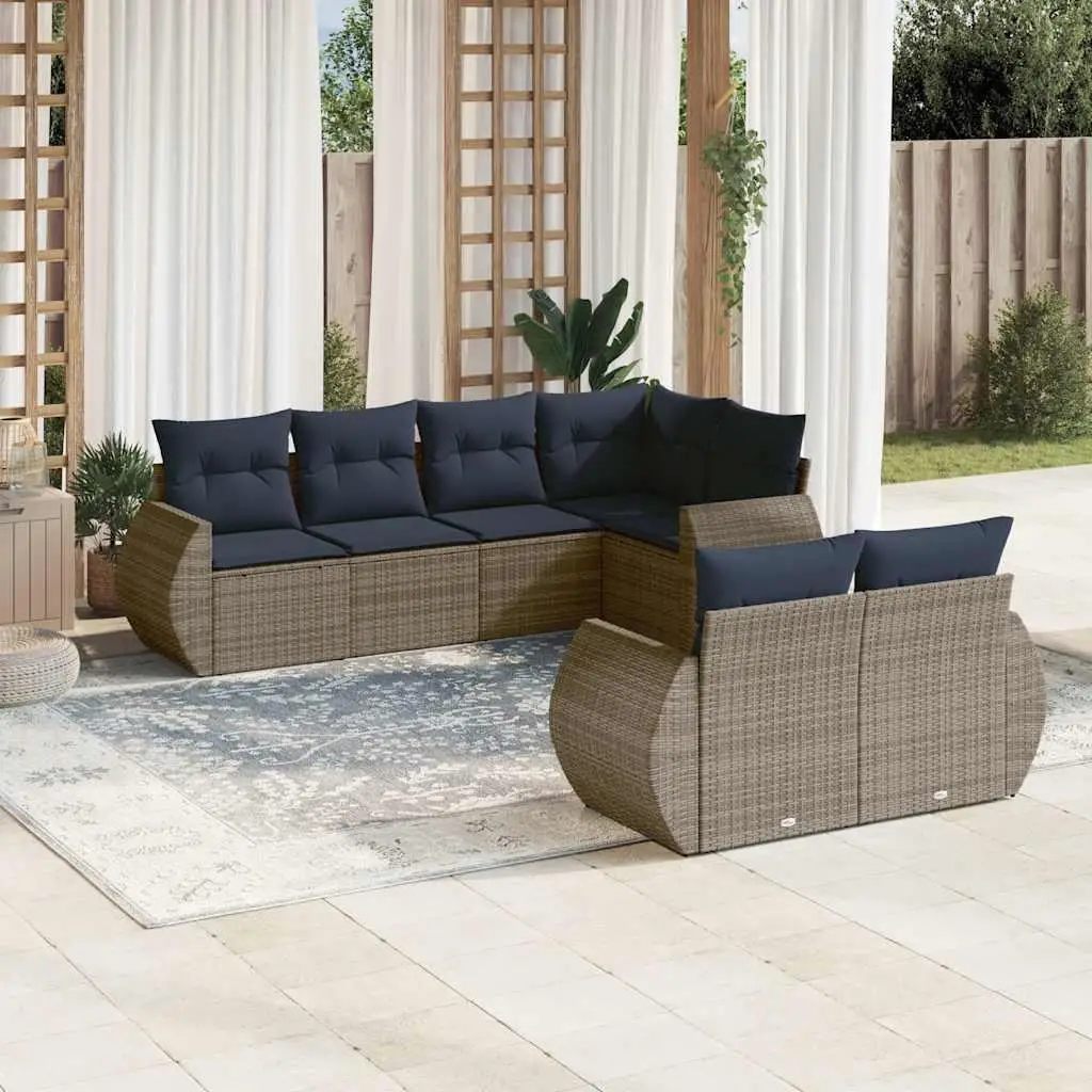 

7 Piece Outdoor Patio Sofa Set with Cushions Gray Rattan Furniture Garden Lounge Seats