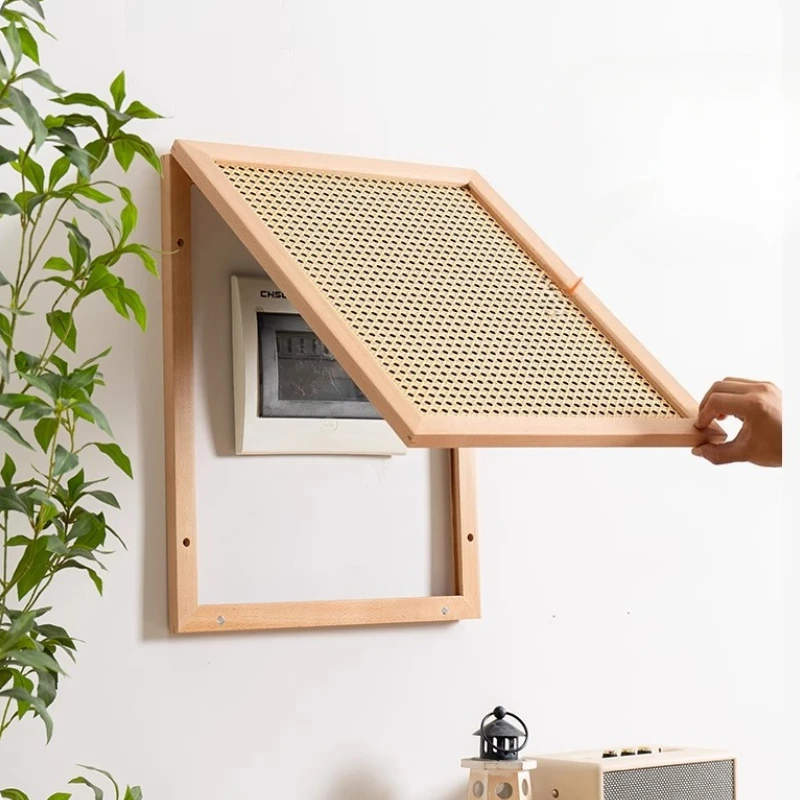 

Wood Woven Rattan Electrical Box Cover Wall Mounted Circuit Breaker Enclosure Living room wall decoration Entryway Power Cabinet