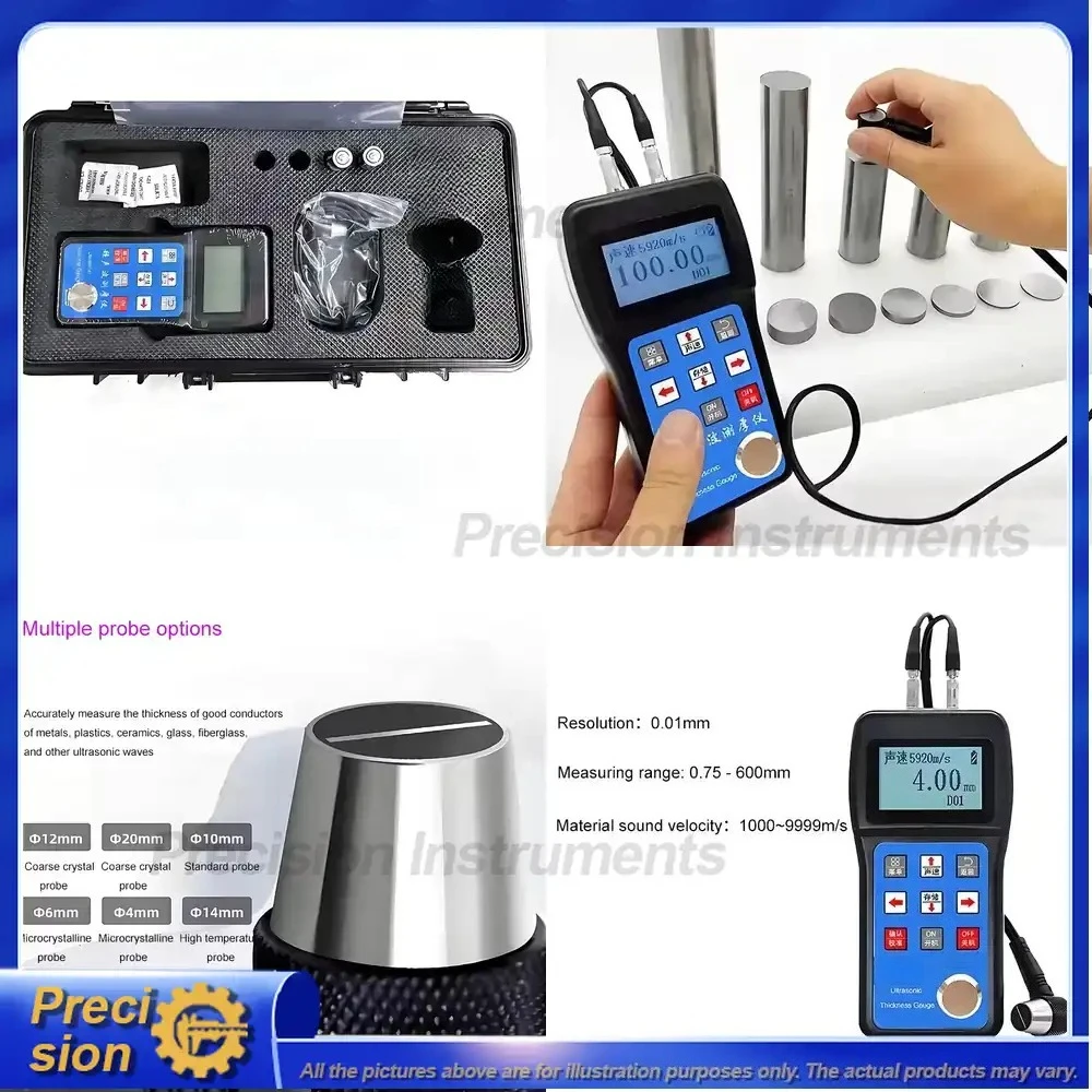 Portable Digital Ultrasonic Thickness Gauge for Non Destructive Testing with EL Backlit Display Precision Metal Plastic Glass