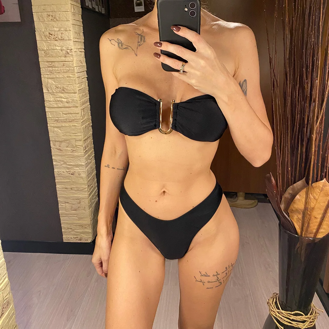 Neuer 4-Farben U-Ausschnitt Bandeau Brasilianischer Bikini Damen-Badeanzug Zweiteiliger Bikini-Set Badebekleidung Badeanzug V4965 – Detail 12