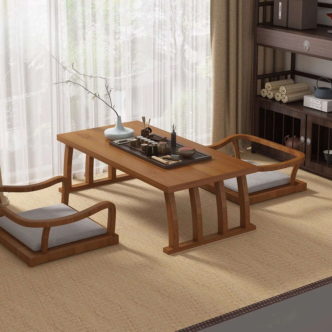 Extra Large Premium Sturdy Japanese Bamboo Foldable Tatami Low Tea Table, Multifunctional for Windowsill, Balconies & Home Decor