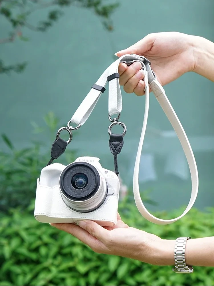 Pokrowiec ochronny na aparat fotograficzny Pokrowiec na aparat Canon EOS R50 Sztuczny skórzany pasek na ramię Dół otwarty Torba na obiektyw odporna na kurz i zarysowania — zdjęcie produktu 7