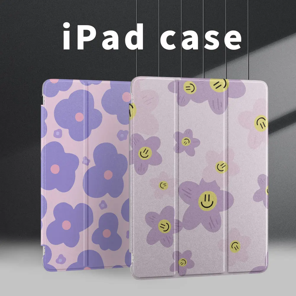 Flower print iPad Case mini 5th Generation inch clamshell anti-fall flat case 2022Pro11 Sleep Wake silicone soft case