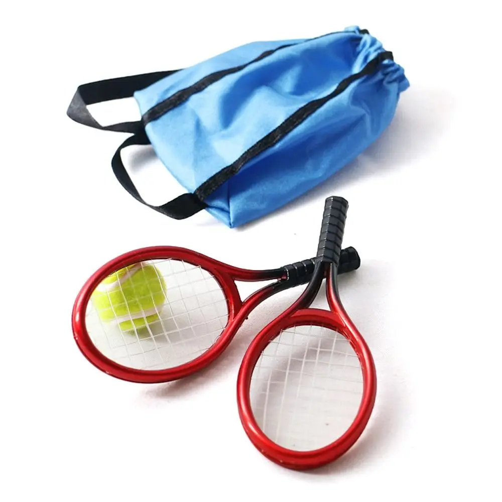 4PCS/Set 1/6 1/12 Gift Photo Props  Tennis Racket kits Miniature Racquet Ball Bag Dollhouse Accessories Sport Equipment Set