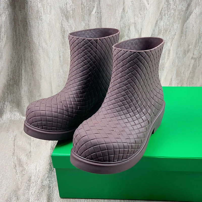 Spring Autumn New Rain Boots Thick Bottom Round Toe Solid Color Upper Ankle Boots Classic Slip on Little Fresh Cute Short Boots