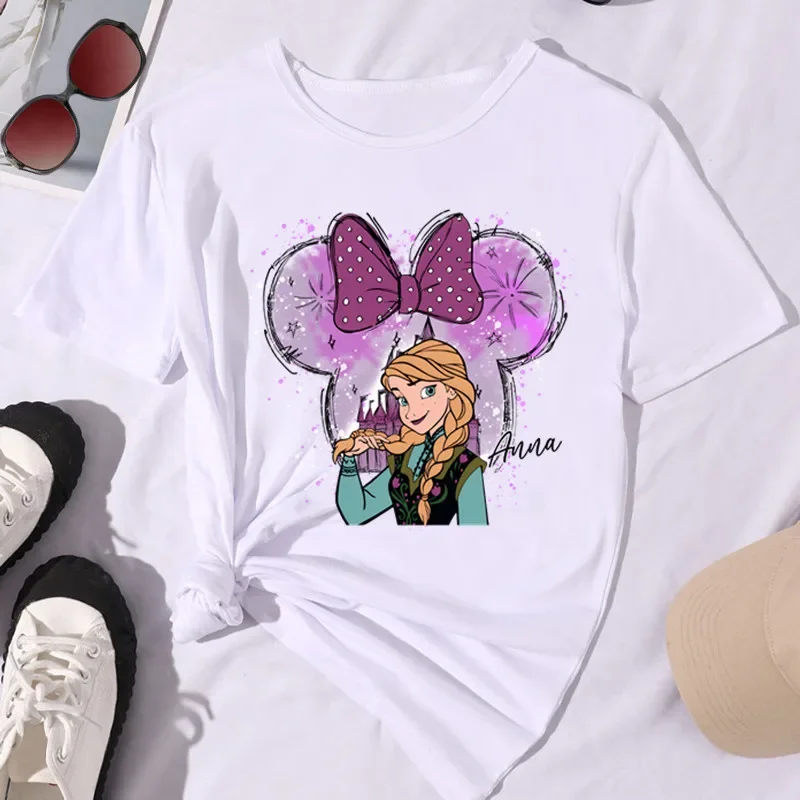 Camiseta blanca con estampado de la Sirenita Ariel para mujer, camiseta de princesa con cuello redondo, camisetas holgadas de manga corta Kawaii dulce e informal