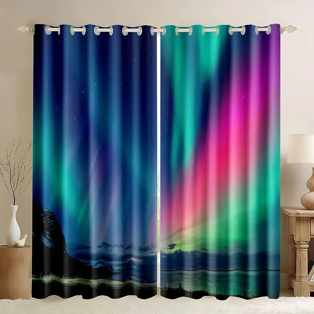Aurora Blackout Curtains Colorful Aurora Borealis Light Northern Lights in The Sky Print Window Blackout Curtains for Bedroom