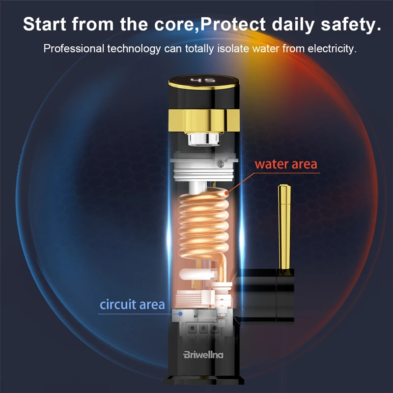Briwellna 물 히터 흐르는 수도꼭지, 220V 전기 탱크 없는 물 히터 탭, 회전 주둥이, 전기 수도꼭지, 물 가열, 게이저