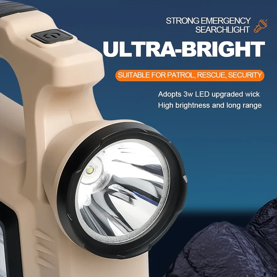 Lanterna Solar poderosa, luz portátil, multifuncional, banco de energia de emergência, tipo C, recarregável, ao ar livre, camping, trabalho