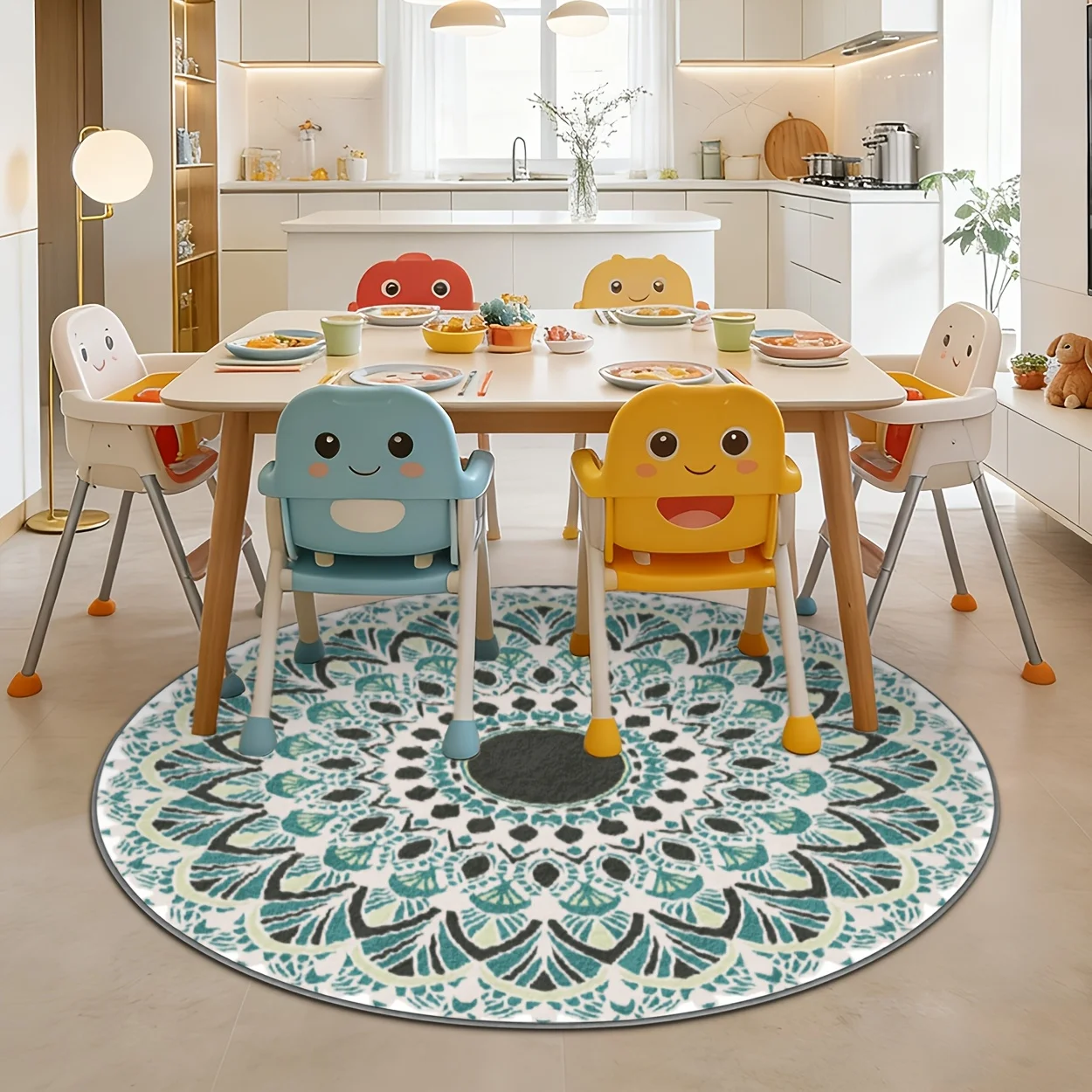 Decorative Round Boho Mandala Area Rug Mediterranean Style for Living Room Dining Room Decoration Floor Mat