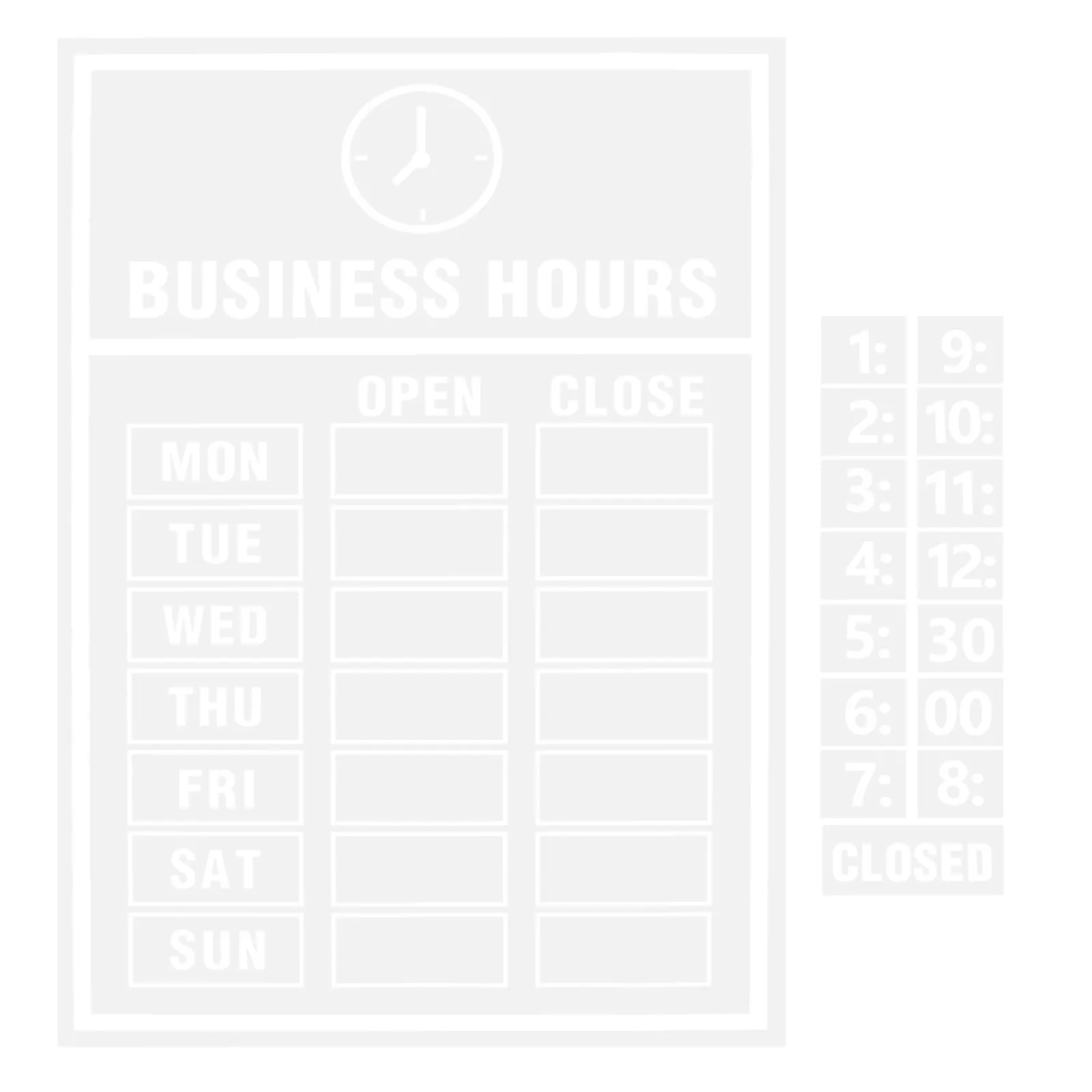 1Set Business Hours Window Cling Reusable Static Decal Store Hours Sign Adjustable Open Closed Time for Shop Salon Office Glass