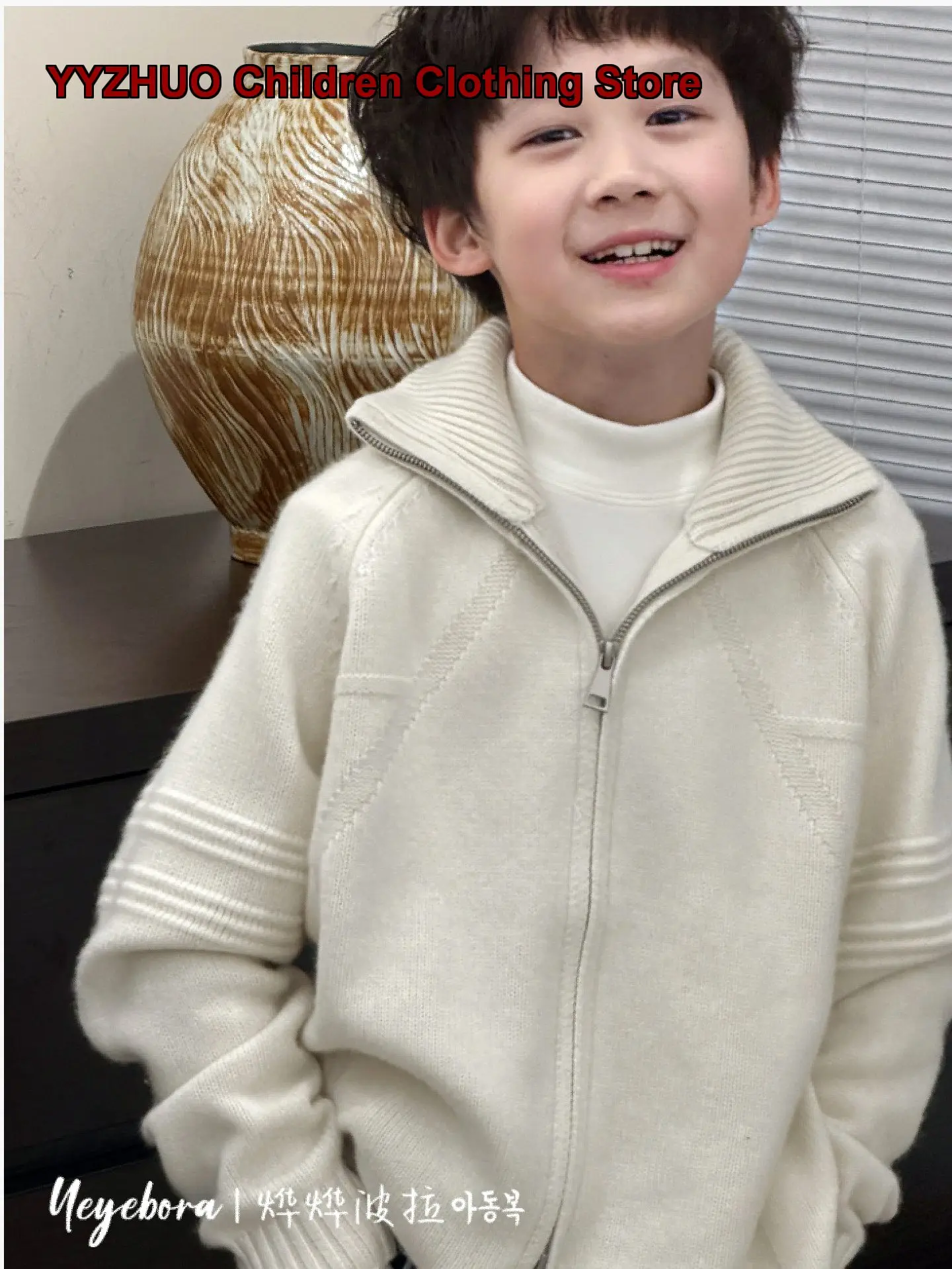 Boys Zip-Up Knit Cardigan Kids Winter Wool Thickened Warm Jacket Girls