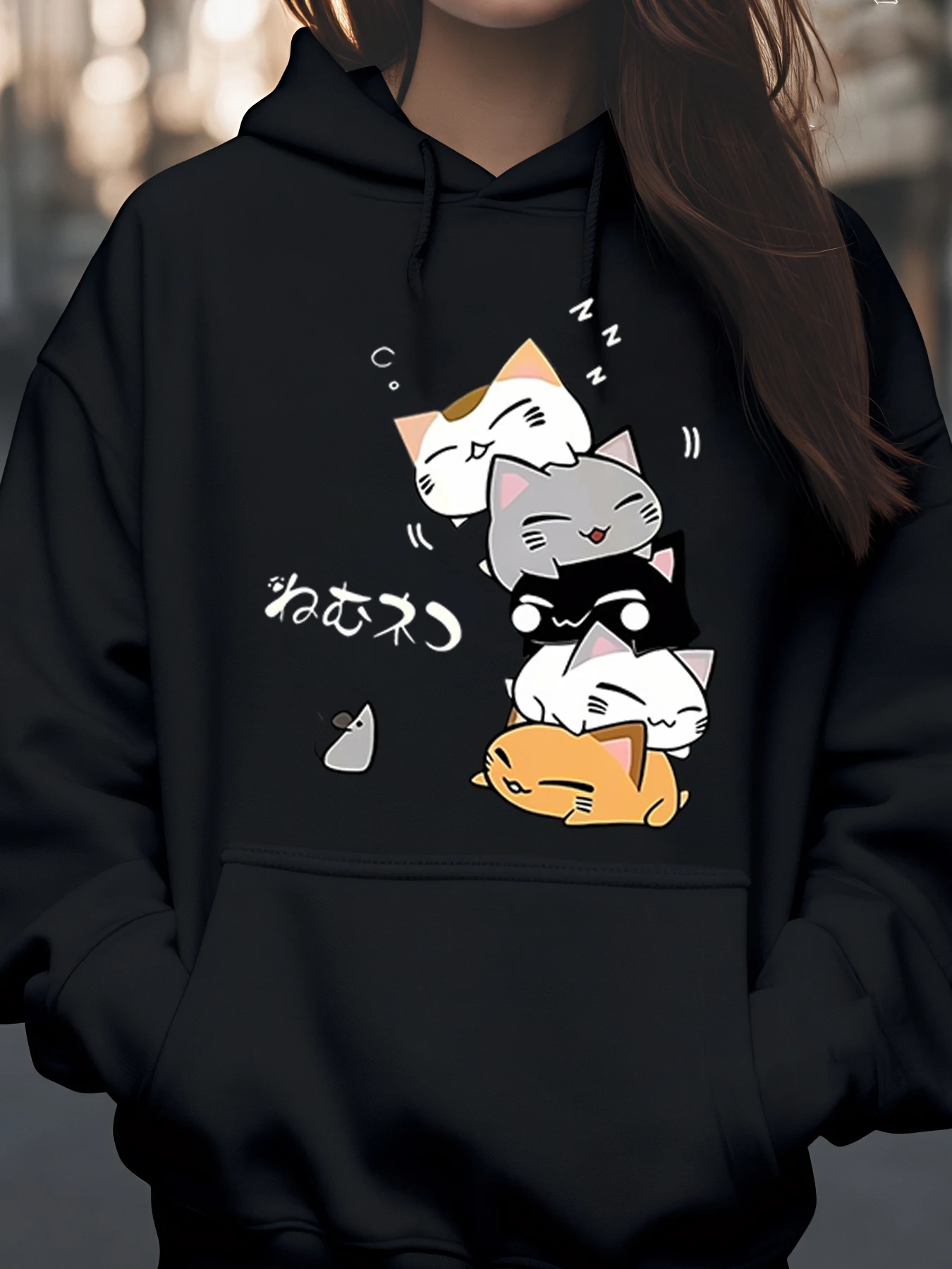 

Толстовка с капюшоном на Хэллоуин с милыми спящими кошками для женщин, повседневная одежда, уютный наряд