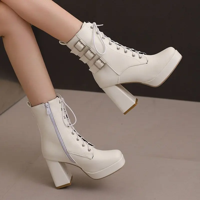 

SIMLOVEYO/распродажа высокого класса на платформе, осень-зима, женские ботильоны с круглым носком, на массивном каблуке, на молнии, с ремешком и пряжкой, большой размер 50.