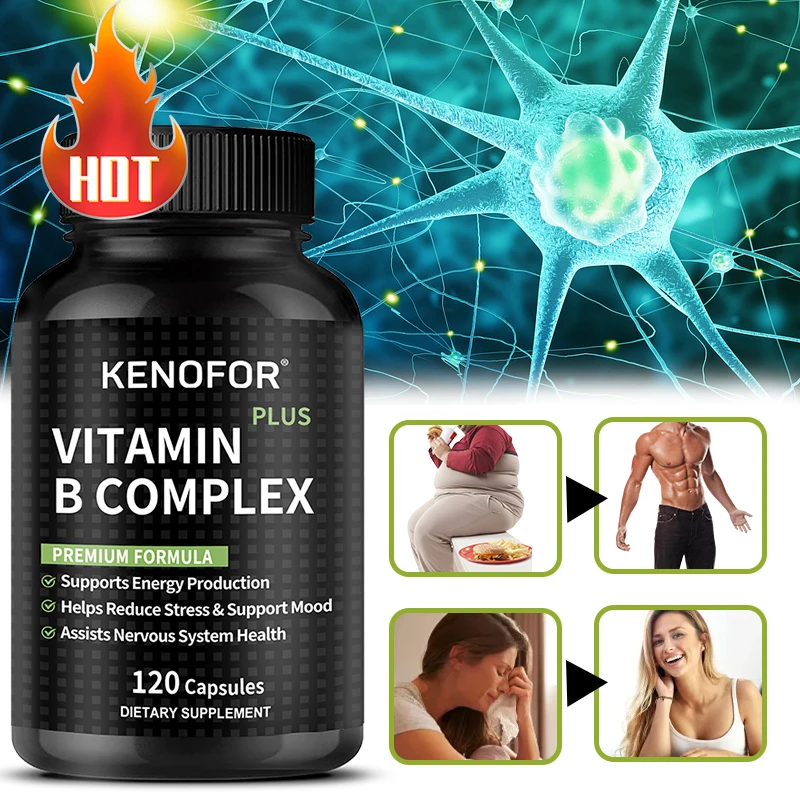 Vitamin B Complex High Strength B1, B2, B3, B5, B6, B12 - Supports Nervous System Health, Stress Relief, Mood Support, Energy