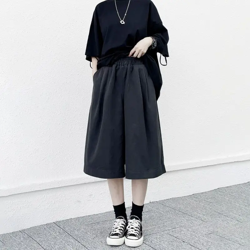 Wide Leg Pants Women Knee-length Unisex Summer Streetwear Ulzzang Vintage Personality Chic Couple Cool All-match Harajuku Y2k