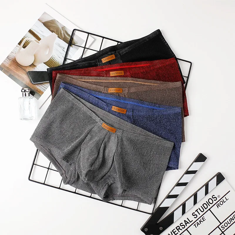 Men's Ice Silk Mesh Boxer Briefs Ultra-thin Breathable Cool Quick Dry Underwear Soft Comfortable Panties for Summer Daily Wear