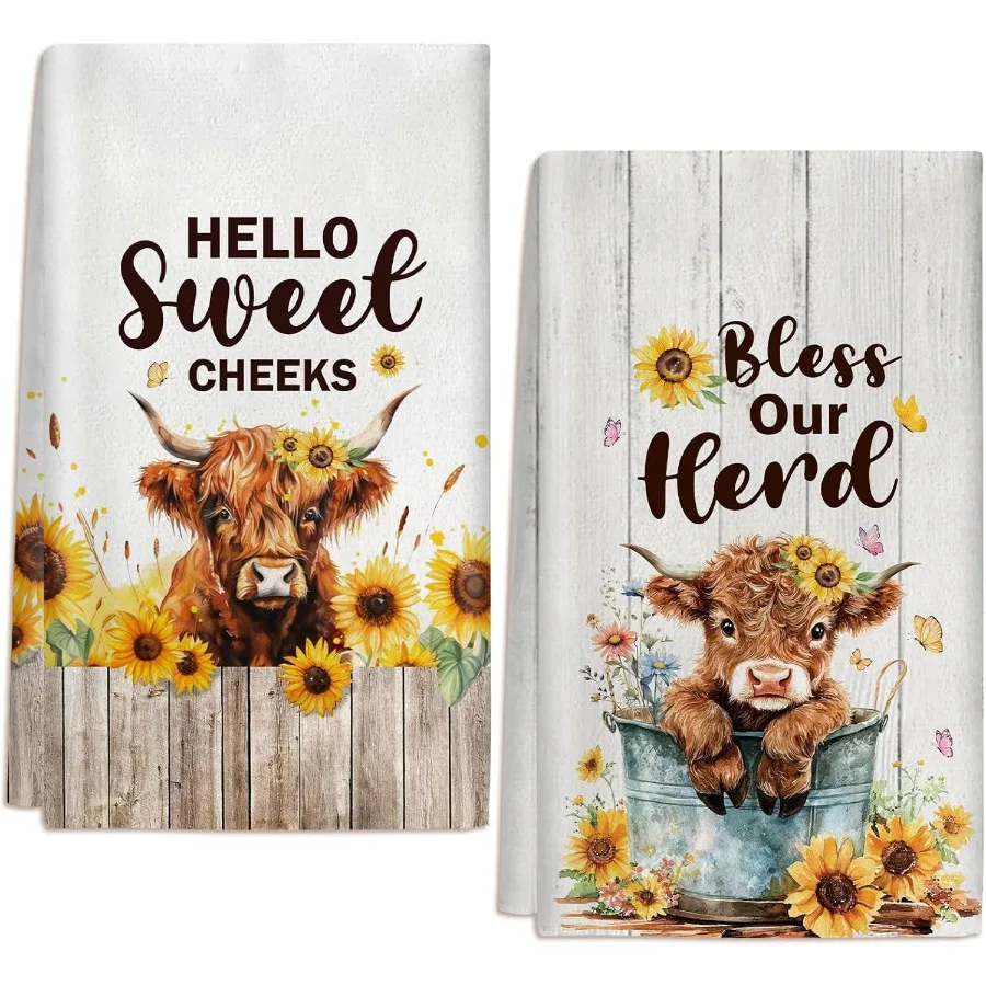 

2 шт. кухонные полотенца Highland Cow на тему Highland Cow, кухонные полотенца для фермерского дома, кухни, ванной комнаты, декор 24x16 Ih Highland Catt