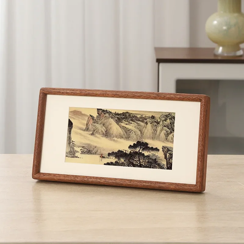 Premium Solid Wood Black Walnut Picture Frame - Long Rectangle Artwork Frame for Elegant Home Décor Table Display