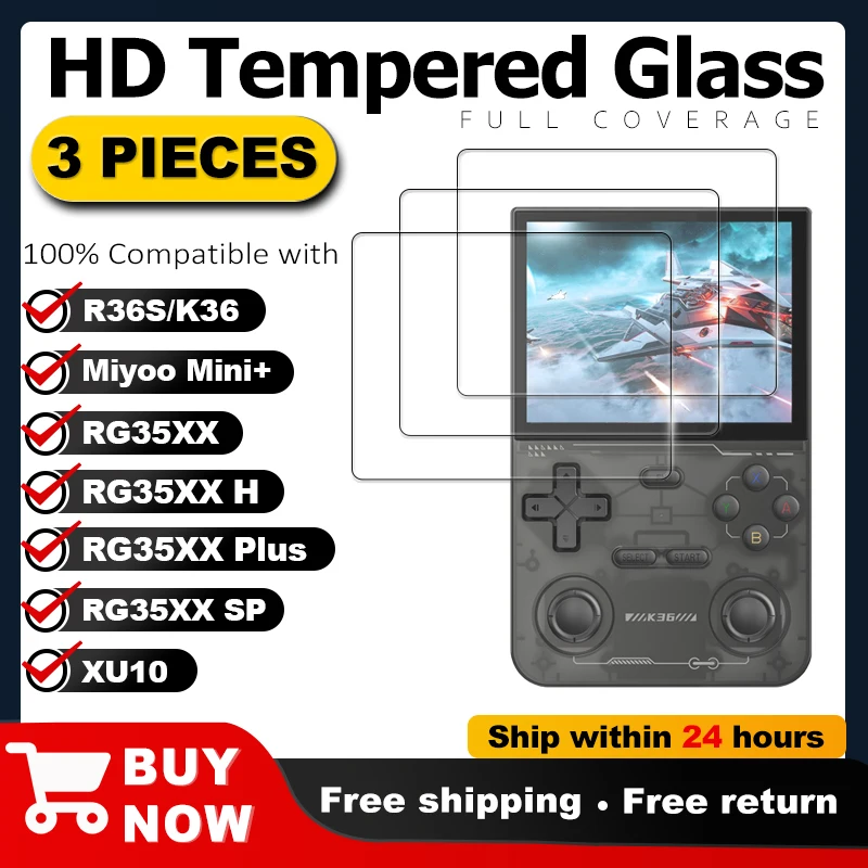 3Pcs Tempered Glass for K36 Retro Game Console R36S RG35XX Screen Protector for RG35XX Plus Game Console Miyoo Mini Plus XU10