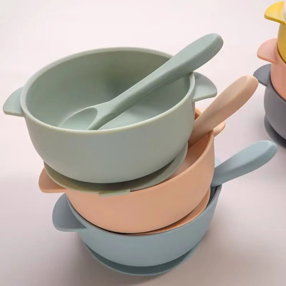 

Bowl Lid Spoon Set Baby Suction Dinner Bowl Non-Slip Durable Baby Silicone Suction Plate 400ML Sturdy Kids Feeding Tableware
