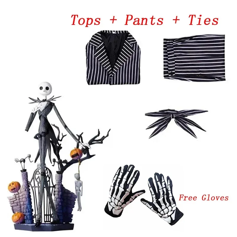 Jack Skellington Costume Cosplay Maschera per adulti Il pesadilla prima di Natale Jack Uniforme Vestiti Maschera Vestito Costumi di Halloween