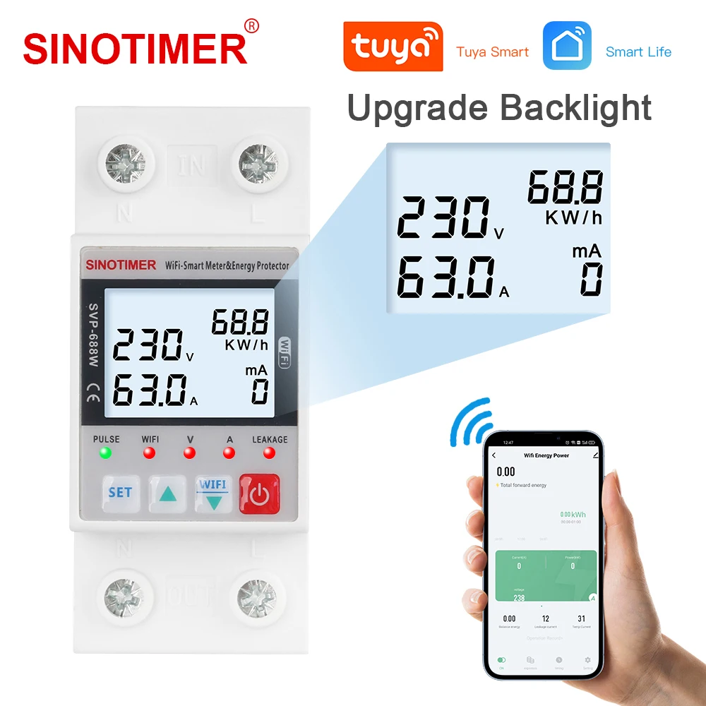 TUYA APP WiFi Smart Circuit Breaker Earth Leakage Over Under Voltage Protector Relay Remote Switch ON/OFF Energy Power kWh Meter