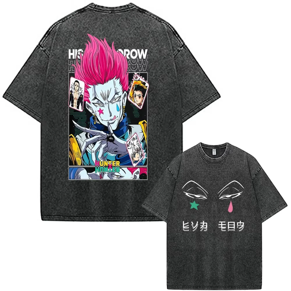 Vintage Washed Anime Hunter X Hunter Hisoka Phantom Troupe T Shirts Men Women Clothing Fashion Streetwear Trendy Cotton Couples