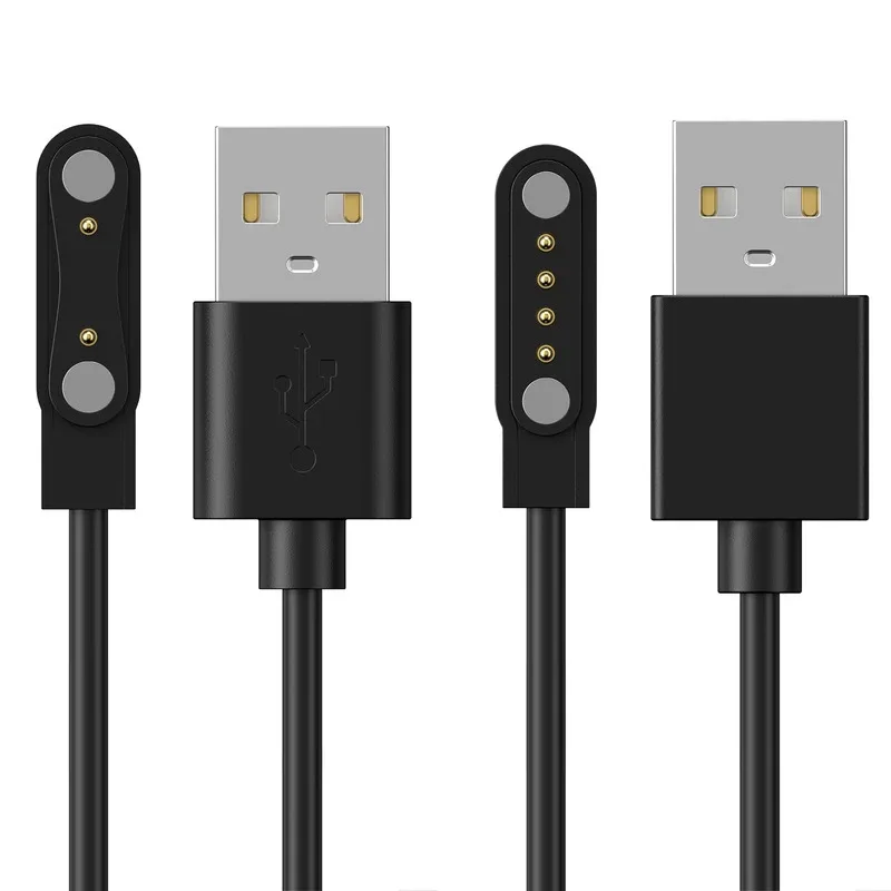 

100cm Universal 7.62mm 2Pins 4Pins Strong Magnetic Charge Cable USB Charging Line Cord Holder Black For Smart Watches