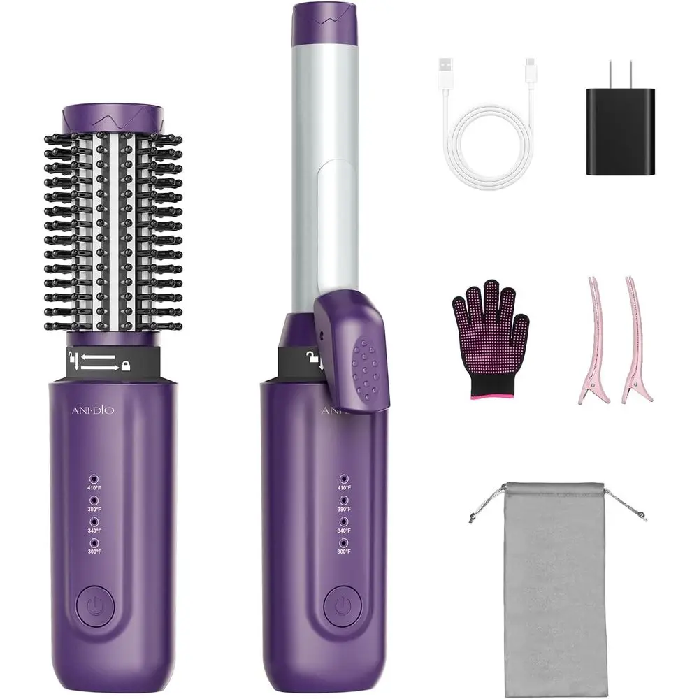 

4-in-1 Portable Mini Travel Hair Curling Iron with 8000mAh Battery, 4 Temperature Settings, Negative Ions, Dual Voltage
