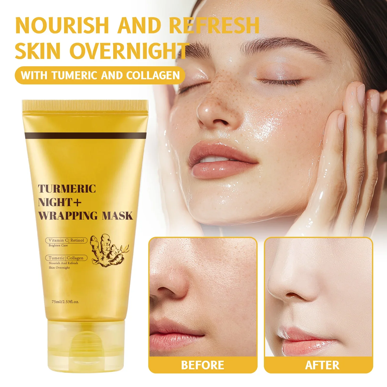 Kurkuma Overnight Wrapping Peel-Off Maske Pflegt mit Hydrolysiertem Kollagen für Strahlende Haut und Festigkeit Koreanische Hautpflege Gesichtsmaske