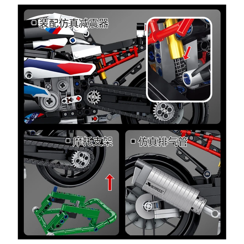 Set di blocchi di costruzione per moto retrò 1:8 Kit di costruzione di modelli di moto Set di giocattoli per mattoni di locomotiva per adulti